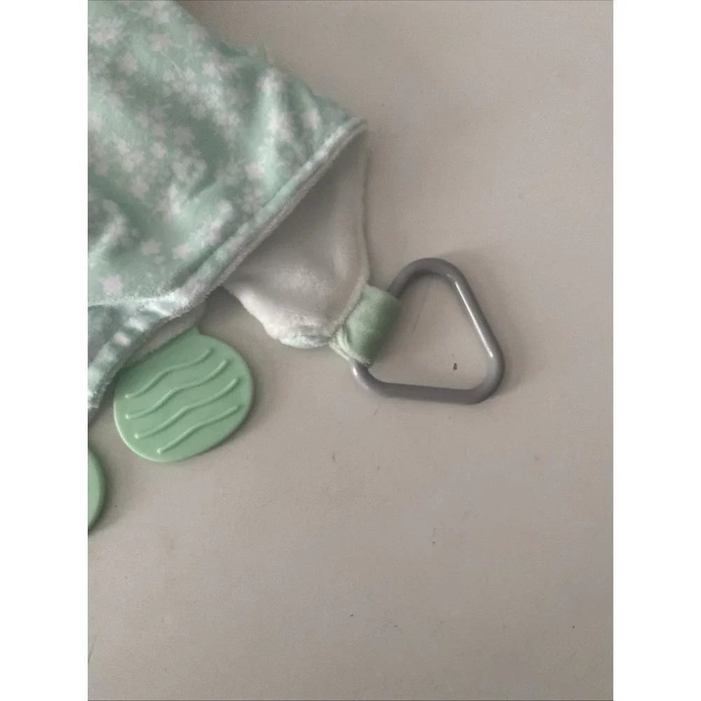 Modern Baby Snuggle Blankie Lovey Security Blanket Green White Bunny Teether
